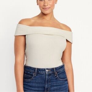 Old Navy Cream Off-Shoulder Ribbed Top